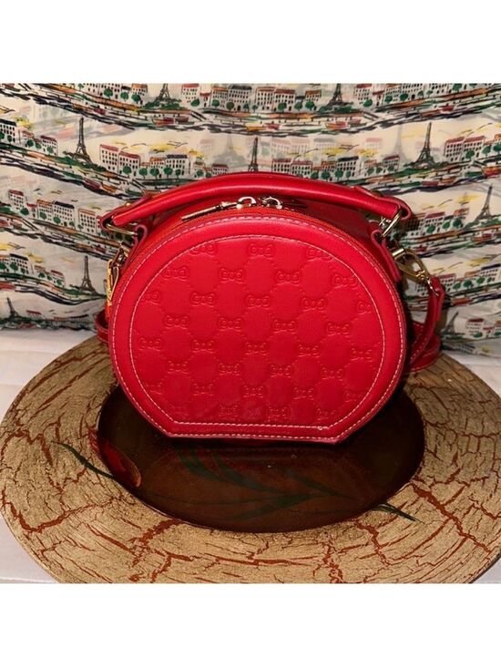 Handbags - Beautiful Red Bow tie Faux Leather Small Canteen Shape Crossbody Bag